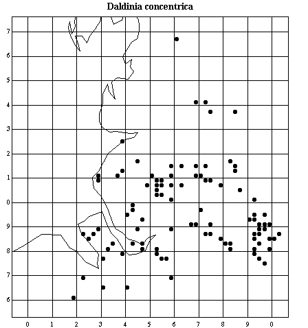 Dot distribution map of Daldinia concentrica